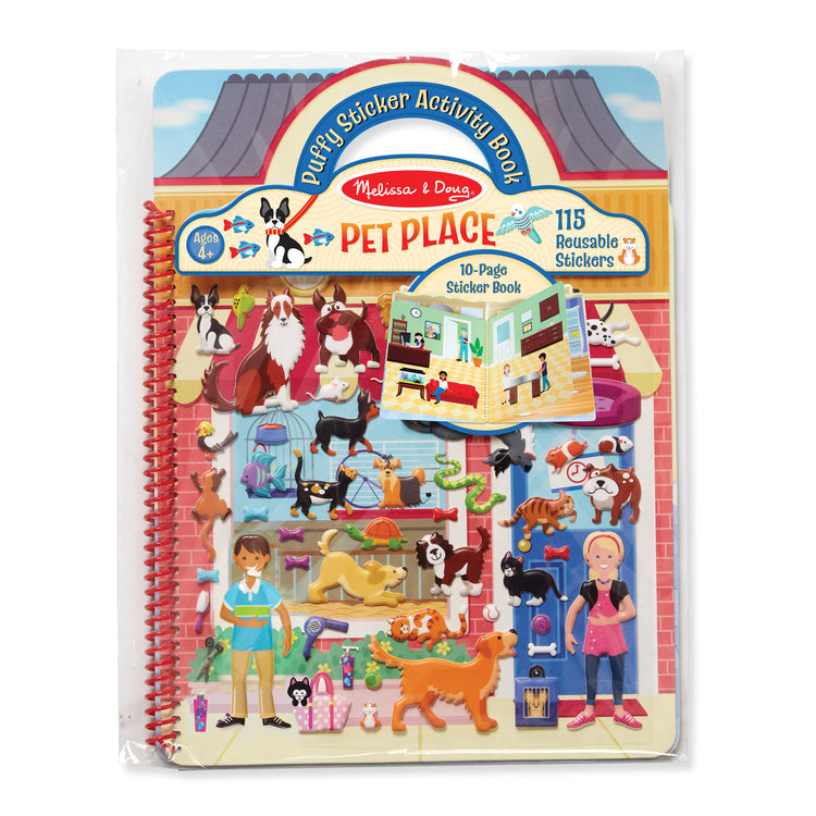 The front of the box for The Melissa & Doug Pet Shop Puffy Sticker Set With 115 Reusable Stickers