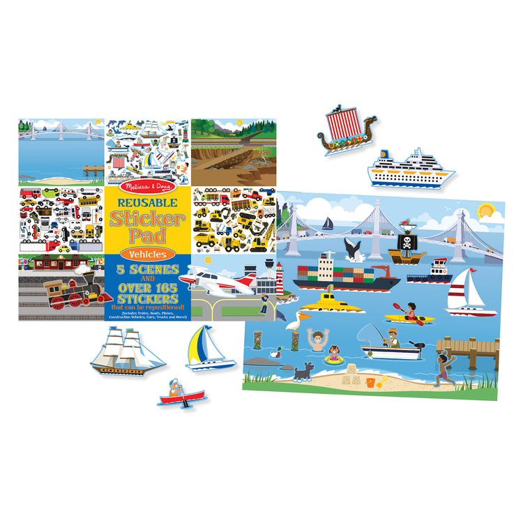 The loose pieces of The Melissa & Doug Reusable Sticker Pad: Vehicles - 165+ Reusable Stickers