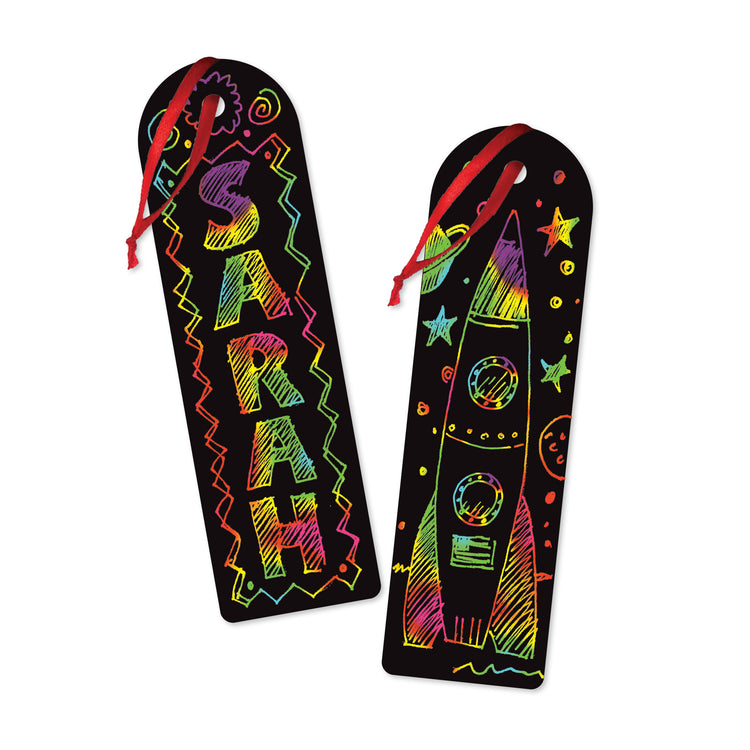 An assembled or decorated image of The Melissa & Doug Scratch Art Bookmark Party Pack Activity Kit - 12 Bookmarks