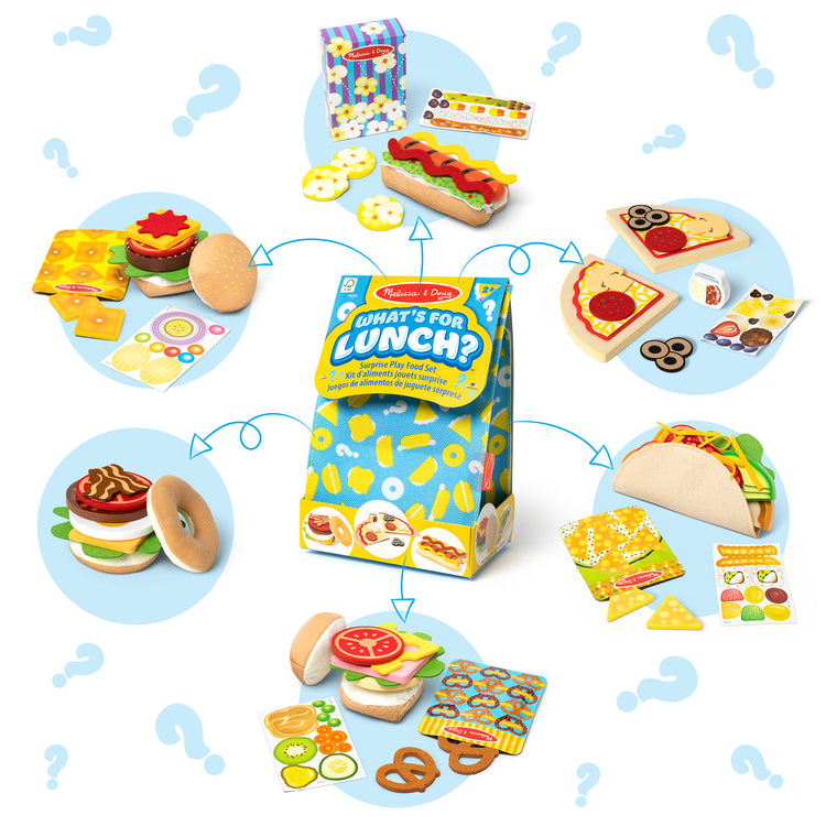 The loose pieces of The Melissa & Doug What’s for Lunch?™ Surprise Meal Play Food Set