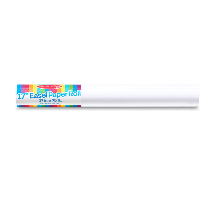The front of the box for The Melissa & Doug Easel Paper Roll - 17 Inches Wide, 75 Feet Long for Painting, Drawing, Art and Craft Projects for Kids