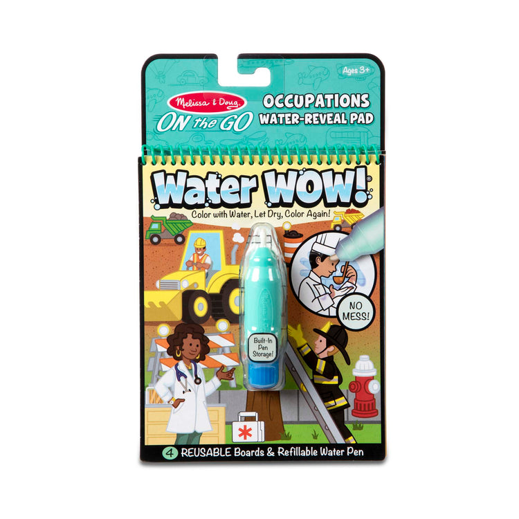 The front of the box for The Melissa & Doug On the Go Water Wow! Reusable Water-Reveal Activity Pad – Occupations
