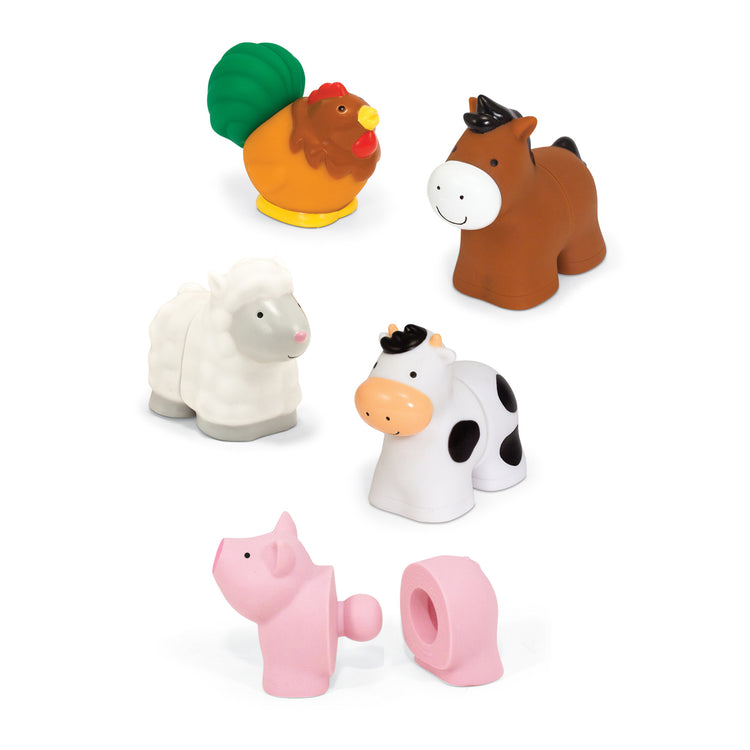 The loose pieces of The Melissa & Doug Pop Blocs Farm Animals Educational Baby Toy - 10 Linkable Pieces