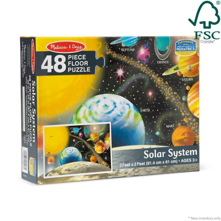 The front of the box for The Melissa & Doug Solar System Floor Puzzle (48 pcs, 2 x 3 Feet)