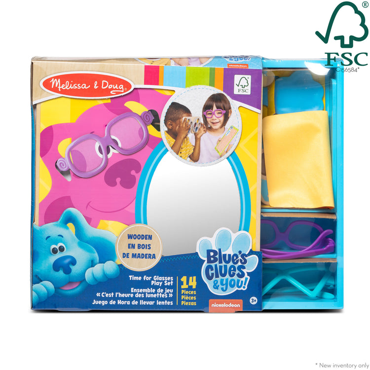 The front of the box for The Melissa & Doug Blues Clues & You! Time for Glasses Play Set
