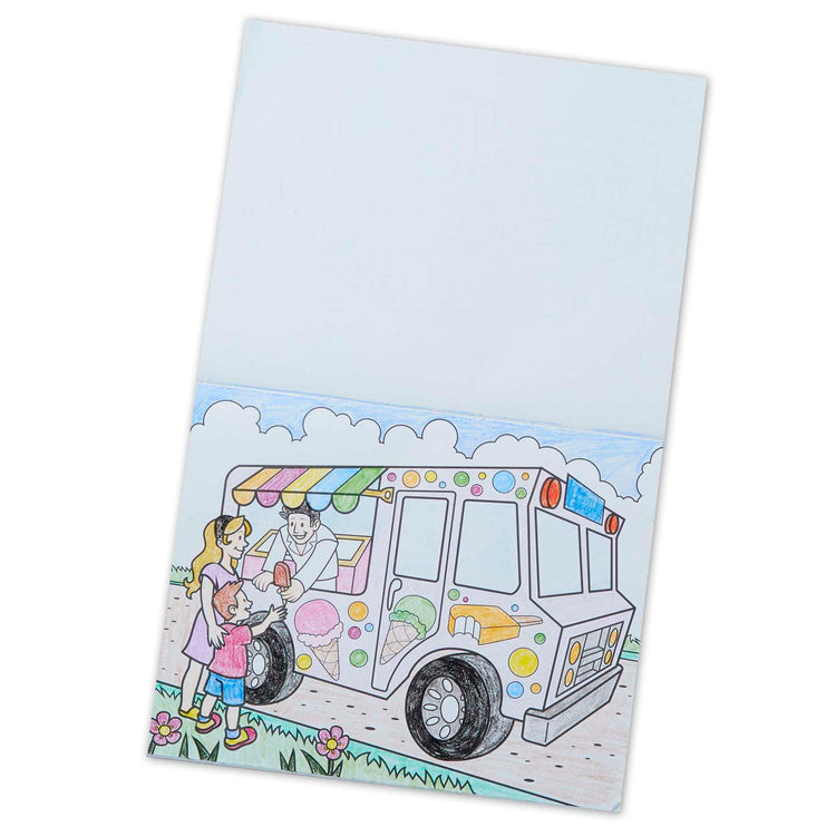 An assembled or decorated The Melissa & Doug Jumbo Coloring Pad: Vehicles - 50 Pages of White Bond Paper (11 x 14 inches)