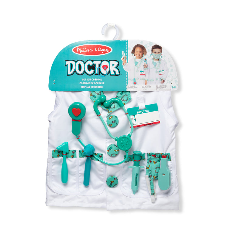 The loose pieces of The Melissa & Doug Doctor Role Play Costume Dress-Up Set (8 pcs)