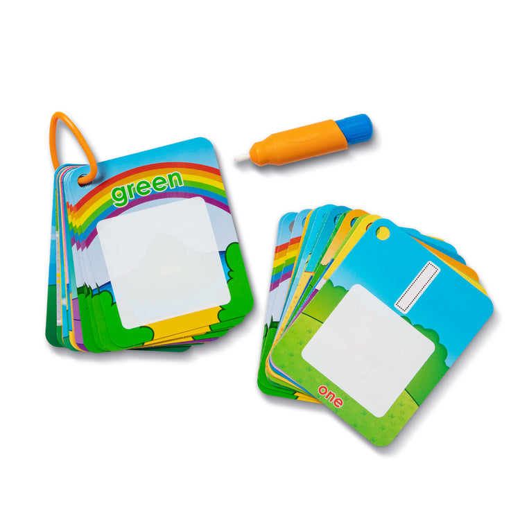 The loose pieces of The Doug On the Go Water Wow! Reusable Water-Reveal Cards - Shapes, Numbers, Colors