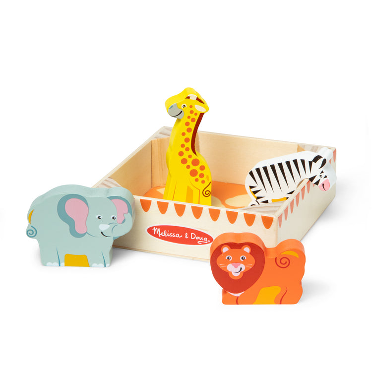 The loose pieces of The Melissa & Doug Safari Animal Matching Wooden Toddler Toy Play Set Ages 2+
