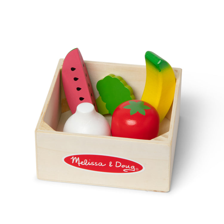The loose pieces of The Melissa & Doug Wooden Food Groups Play Food Set – Produce