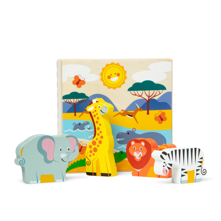 The loose pieces of The Melissa & Doug Safari Animal Matching Wooden Toddler Toy Play Set Ages 2+