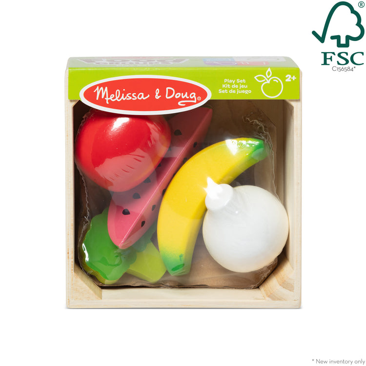 The front of the box for The Melissa & Doug Wooden Food Groups Play Food Set – Produce