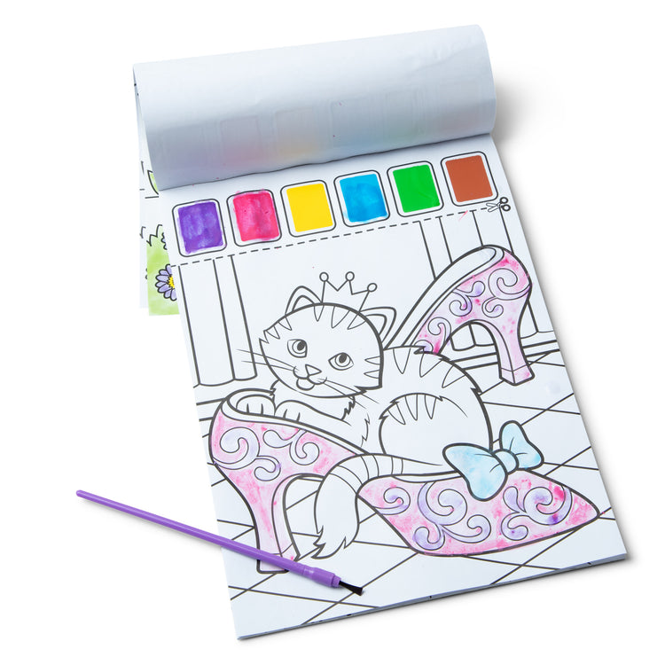 The loose pieces of The Melissa & Doug Paint With Water - Princess, 20 Perforated Pages With Spillproof Palettes