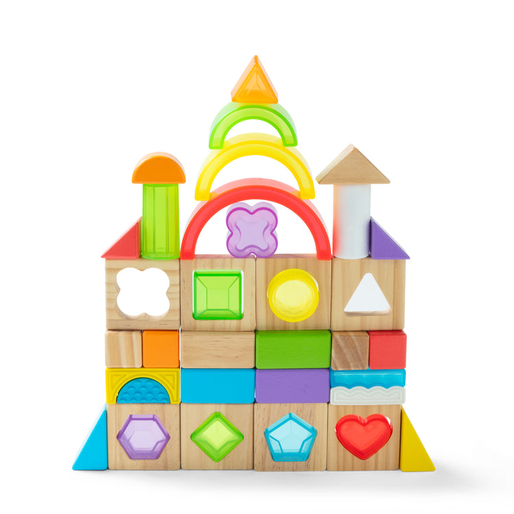 The loose pieces of The Sensory Matching Blocks
