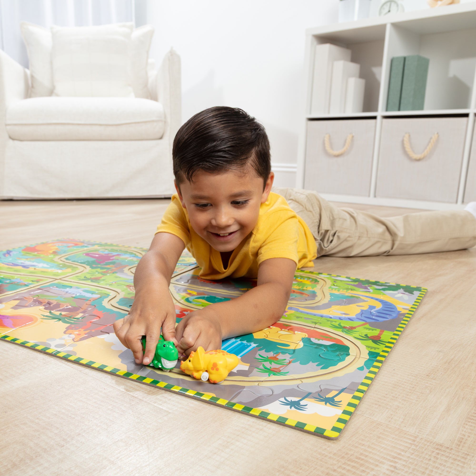 Dinosaur Adventure Tracks Floor Puzzle – 48 Pieces + 2 Wind-Up Dinosau