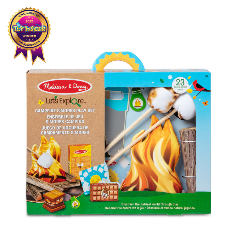 The front of the box for The Melissa & Doug Let's Explore Campfire S'Mores Play Set