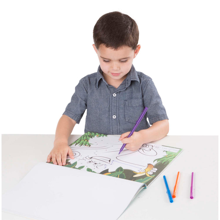 A child on white background with The Melissa & Doug ABC 123 Dot-to-Dot Coloring Pad – Wild Animals (40 Pages)