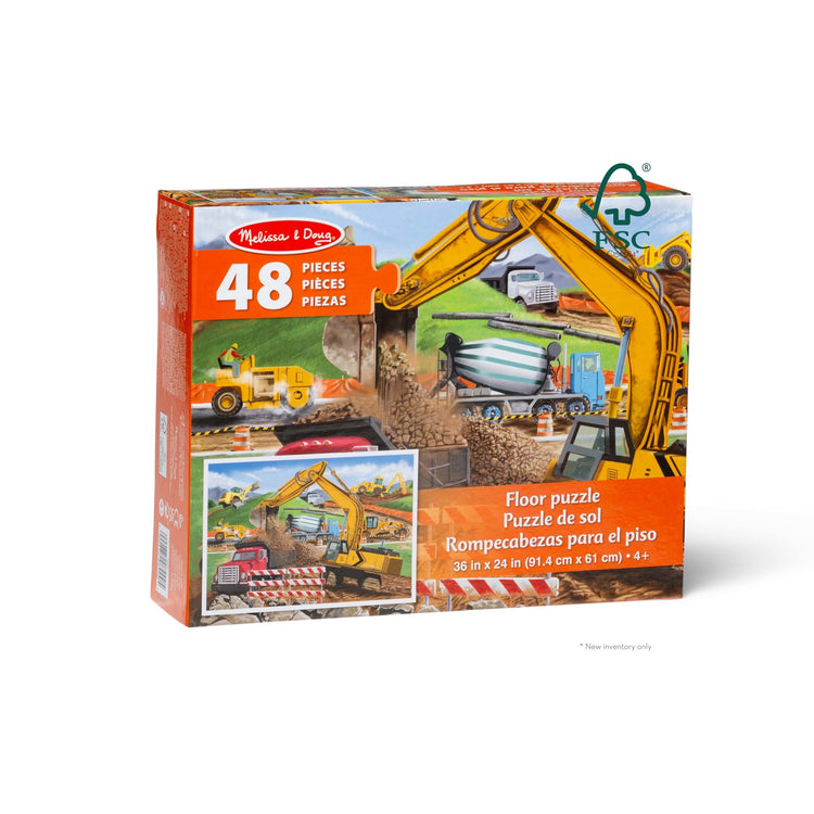 The front of the box for The Melissa & Doug Building Site Jumbo Jigsaw Floor Puzzle - 48 pcs