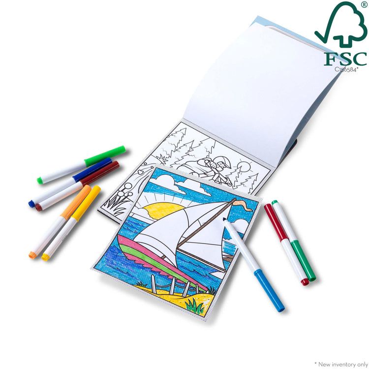 An assembled or decorated The Melissa & Doug Magic-Pattern Kids’ Adventure Marker Coloring Pad On the Go Travel Activity