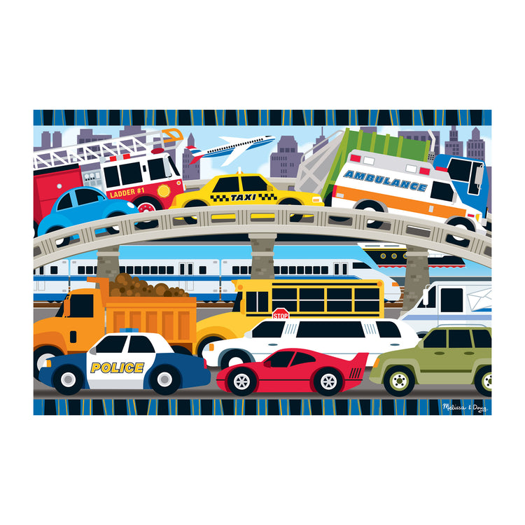 An assembled or decorated The Melissa & Doug Traffic Jam Jumbo Jigsaw Floor Puzzle (24 pcs, 2 x 3 feet long)