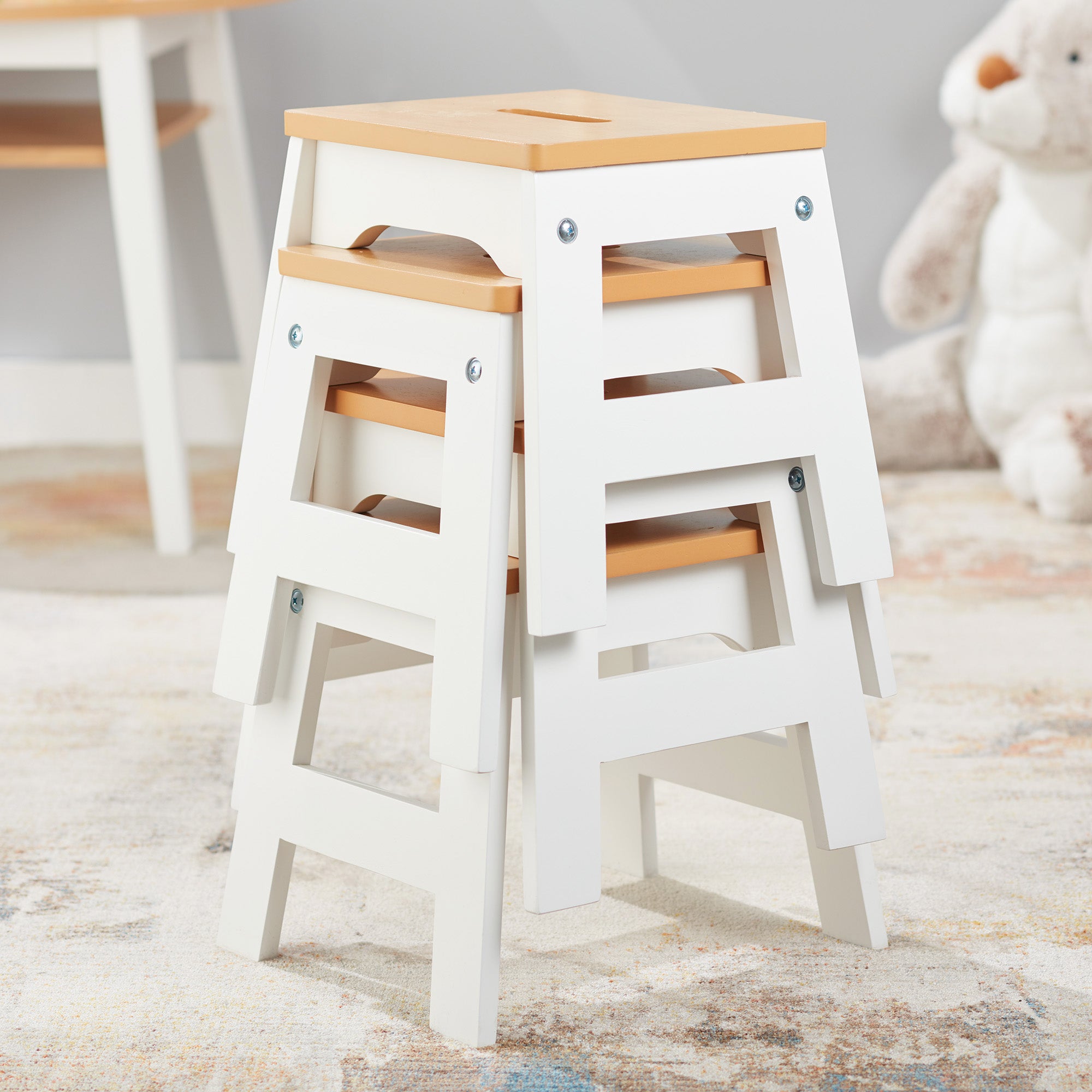 Wooden Stools - Set of 4 (White/Natural)- Melissa and Doug