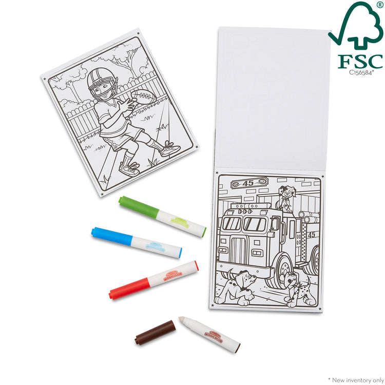 The loose pieces of The Melissa & Doug On the Go Magicolor Coloring Pad: Adventure - 18 Coloring Pages and 4 Markers