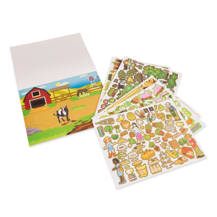 The loose pieces of The Melissa & Doug Reusable Sticker Pad: Farm - 280+ Stickers, 5 Scenes