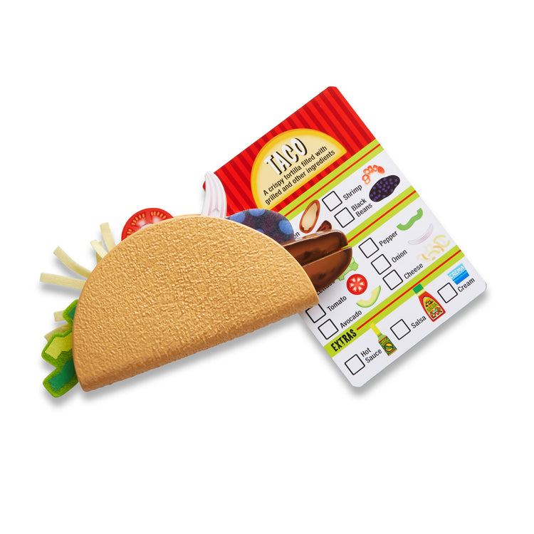  The Melissa & Doug Fill & Fold Taco & Tortilla Set, 43 Pieces – Sliceable Wooden Mexican Play Food, Skillet, and More