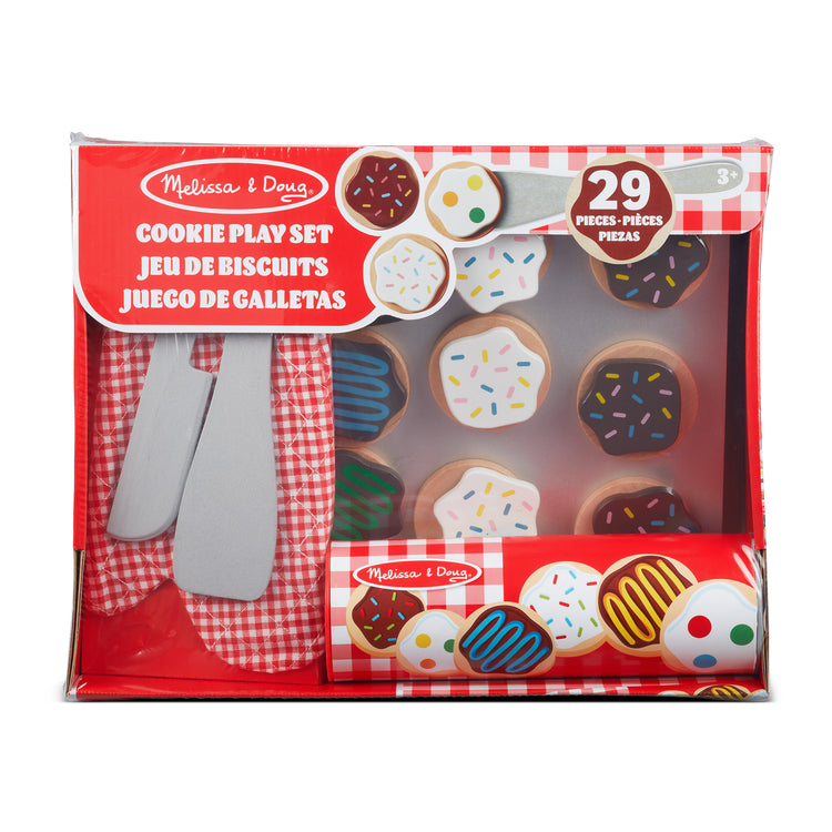 The front of the box for The Melissa & Doug Slice and Bake Wooden Cookie Play Food Set