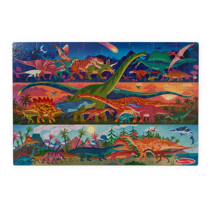 The loose pieces of The Melissa & Doug Dinosaurs Jumbo Floor Puzzle, 48-Piece Prehistoric-Themed Jigsaw Puzzle with Dinosaurs and Illustrated Guide, 3 x 2 Foot Kids Puzzles for Toddlers Ages 3+