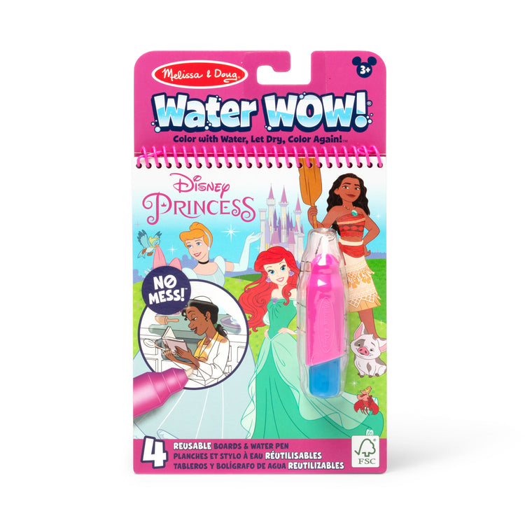 The front of the box for The Melissa & Doug Water WOW! Disney Princess Activity Pad - Mess-Free Reveal Pages - Ages 3+