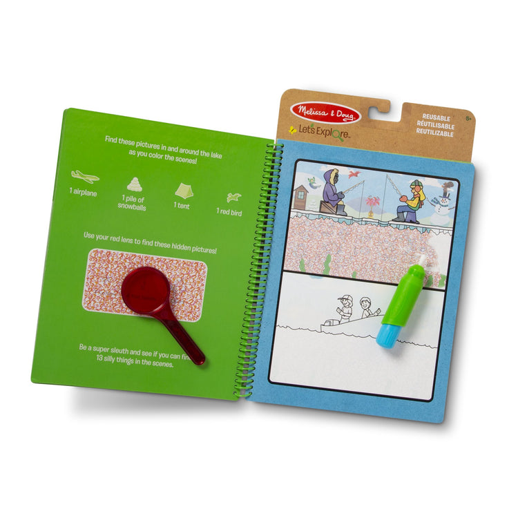 The loose pieces of The Melissa & Doug Let’s Explore Water Wow! Outdoor Adventure Deluxe Water-Reveal Pad – Reusable On The Go Travel Activity
