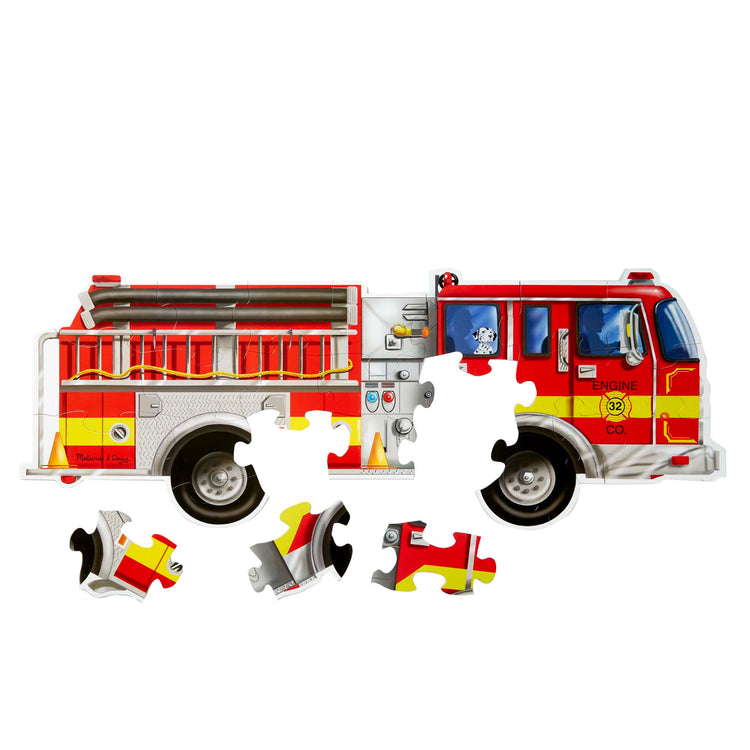 The loose pieces of The Melissa & Doug Fire Truck Jumbo Jigsaw Floor Puzzle (24 pcs, 4 feet long)