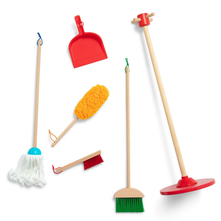 An assembled or decorated The Melissa & Doug Dust! Sweep! Mop! 6-Piece Pretend Play Cleaning Set