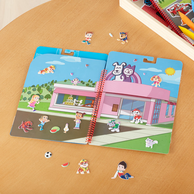 A playroom scene with The Melissa & Doug PAW Patrol Restickable Puffy Stickers - Adventure Bay (31 Reusable Stickers)
