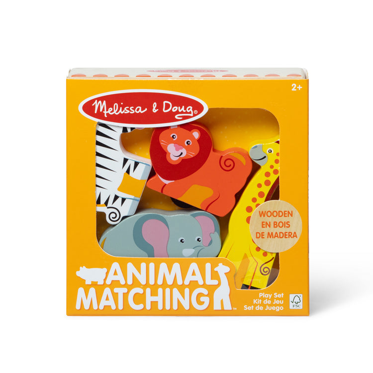 The front of the box for The Melissa & Doug Safari Animal Matching Wooden Toddler Toy Play Set Ages 2+