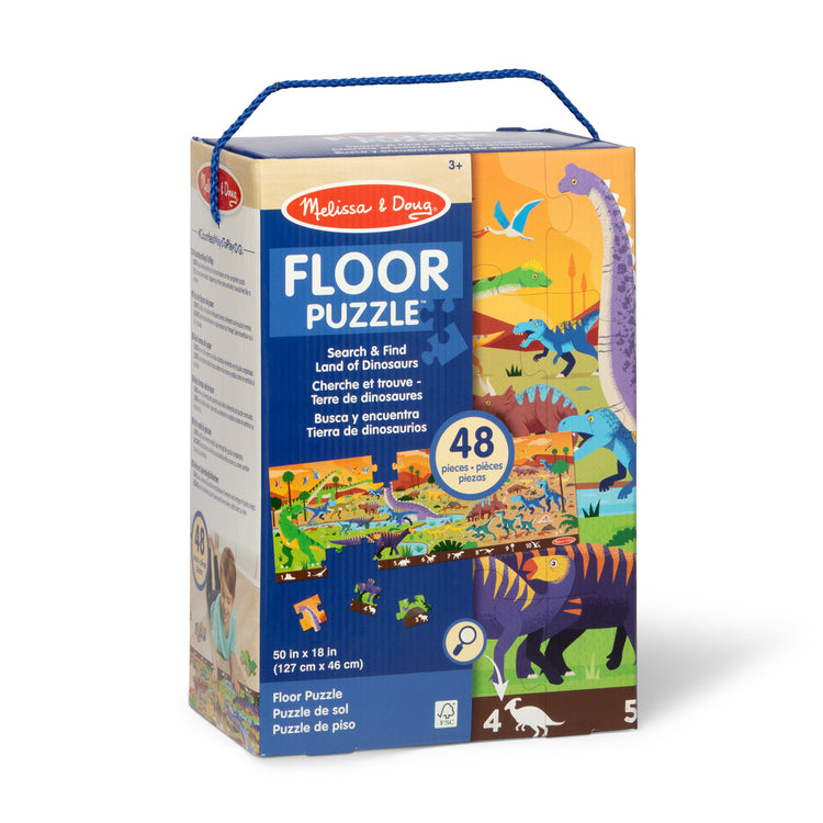 A playroom scene with The Melissa & Doug Land of Dinosaurs, Dino-Themed Search and Find Jumbo Floor Puzzle, 48-Piece Jigsaw Puzzle with Learning Activity, Over 4 Ft Long, Kids Puzzles for Girls & Boys Ages 6+