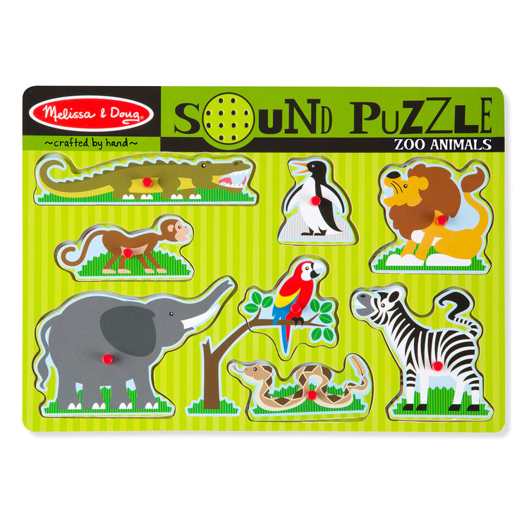 An assembled or decorated The Melissa & Doug Zoo Animals Sound Puzzle - Wooden Peg Puzzle With Sound Effects (8 pcs)