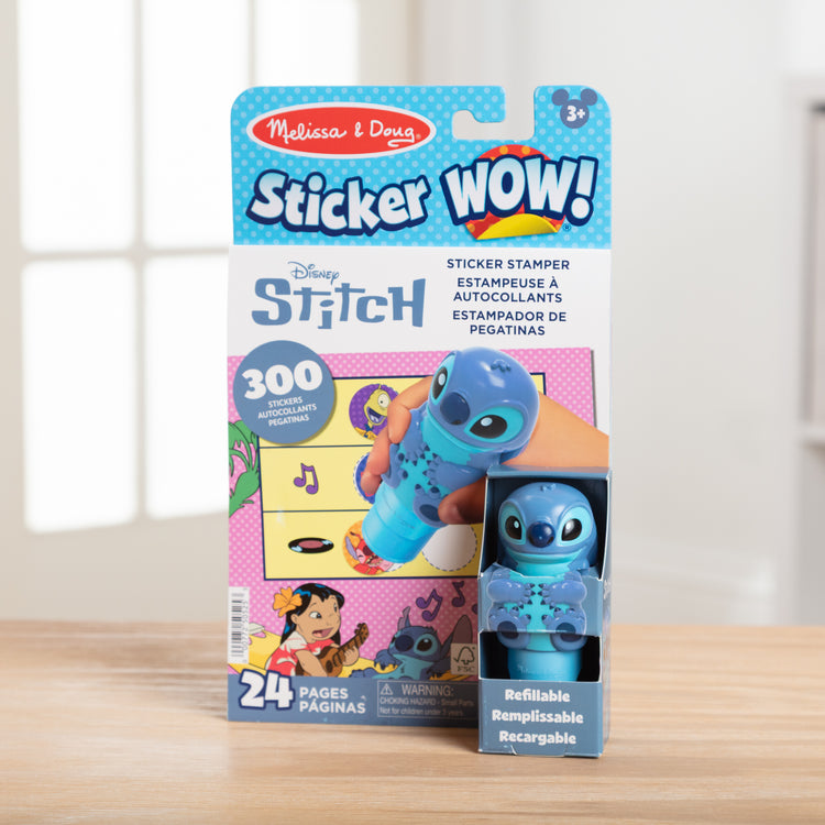 A playroom scene with The Melissa & Doug Sticker WOW! Disney Stitch 24-Page Activity Pad with 300 Stickers - For Ages 3+