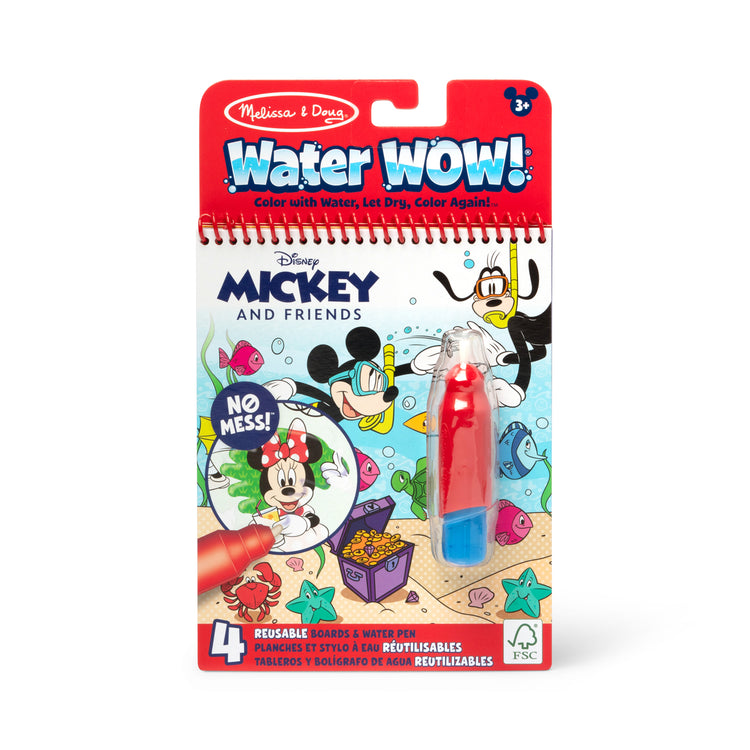 The front of the box for The Melissa & Doug Water WOW! Disney Mickey & Friends Activity Pad - Reusable Reveal Pages - Ages 3+
