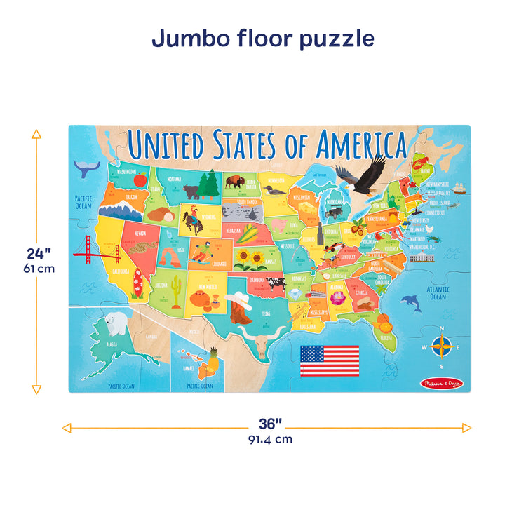 A kid playing with The Melissa & Doug USA Map Jumbo Floor Puzzle, 51-Piece Jigsaw Puzzle of The United States, with State Capitals, Over 3 Ft Long, Kids Puzzles for Girls & Boys Ages 6+