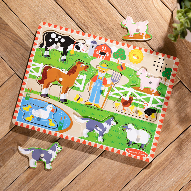 A playroom scene with The Melissa & Doug Old MacDonald's Farm Sound Puzzle