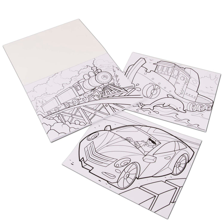 The loose pieces of The Melissa & Doug Jumbo Coloring Pad: Vehicles - 50 Pages of White Bond Paper (11 x 14 inches)