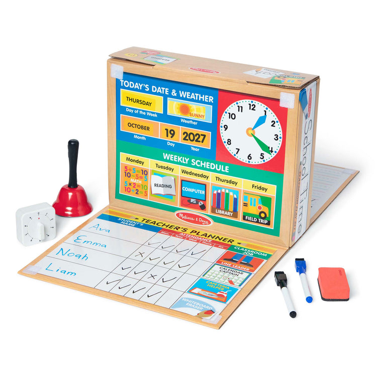 An assembled or decorated The Melissa & Doug School Time! Classroom Play Set Game - Be Teacher or Student
