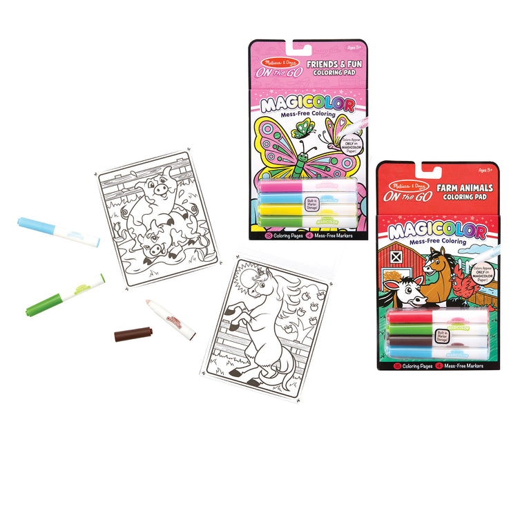 The loose pieces of The Melissa & Doug On the Go Magicolor Coloring Pad with 4 Mess-Free Markers, Travel Toy for Boys and Girls Ages 3+  - Farm Animals 