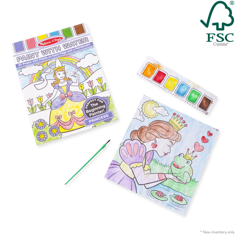 An assembled or decorated The Melissa & Doug Paint With Water - Princess, 20 Perforated Pages With Spillproof Palettes