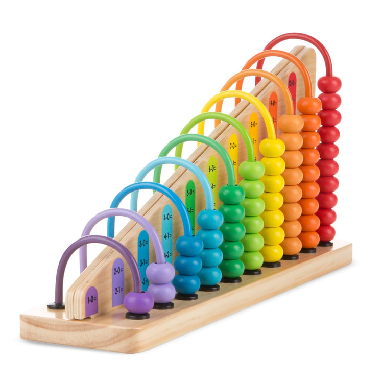 The loose pieces of the Melissa & Doug Add & Subtract Abacus - Educational Toy With 55 Colorful Beads and Sturdy Wooden Construction