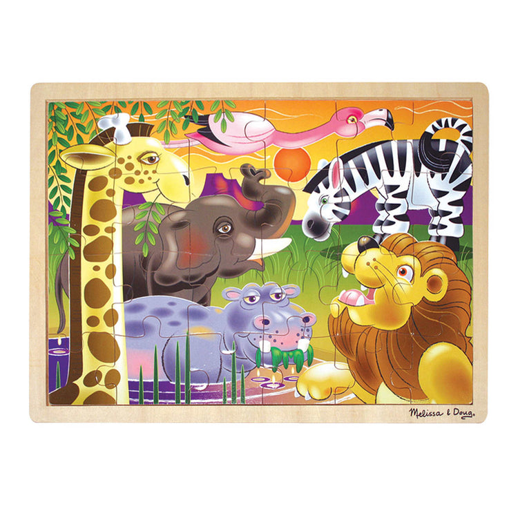 An assembled or decorated the Melissa & Doug African Plains Safari Wooden Jigsaw Puzzle With Storage Tray (24 pcs)