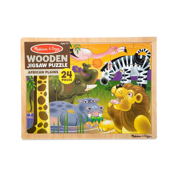 the Melissa & Doug African Plains Safari Wooden Jigsaw Puzzle With Storage Tray (24 pcs)