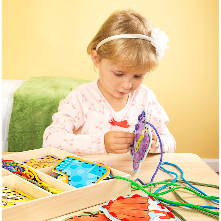 the Melissa & Doug Alphabet Wooden Lacing Cards With Double-Sided Panels and Matching Laces